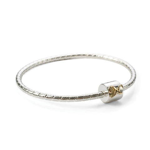 Novobeads Signature N Bangle Silver with 14K Gold 8 inch/20.3 cm