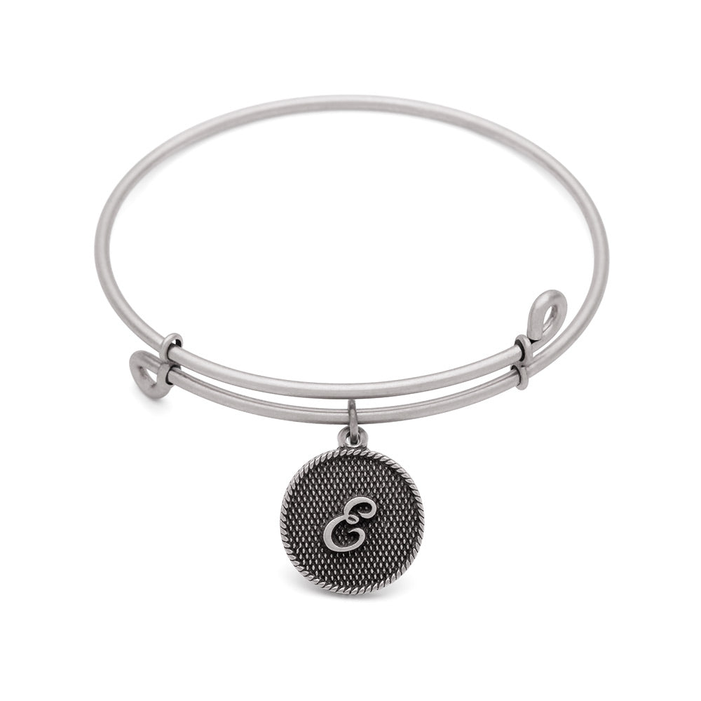 SOL Initial E, Bangle Antique Silver Color Finish