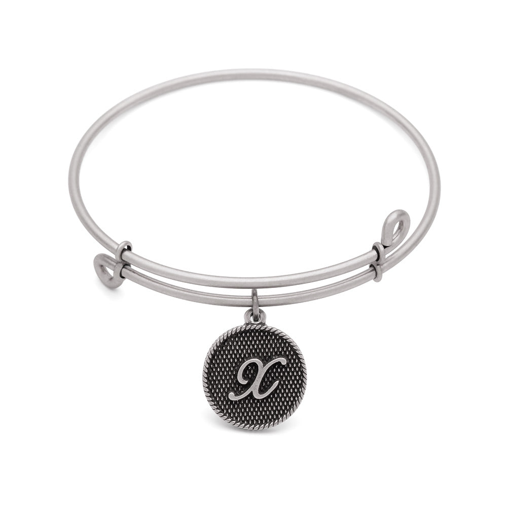 SOL Initial X, Bangle Antique Silver Color Finish