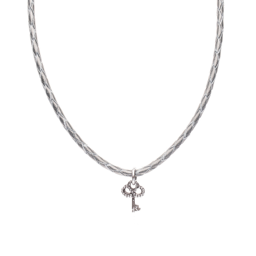 Novobeads Necklace Leather Braided - Silver, M (24-26inch/61-66cm)