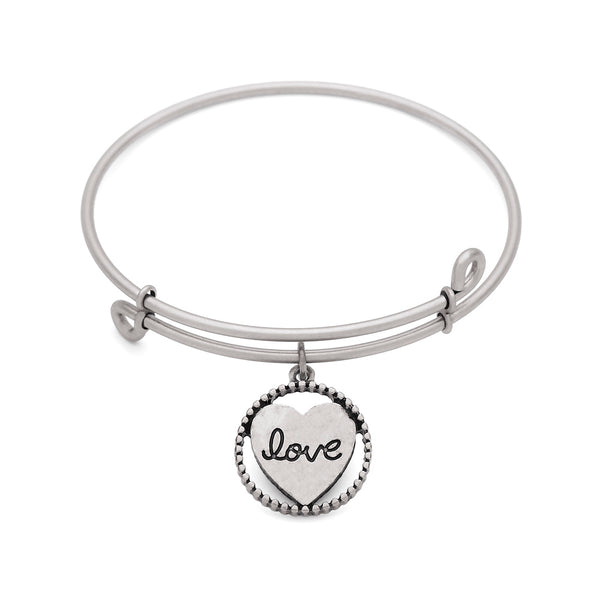 Heart, Bangle Antique Silver Color Finish