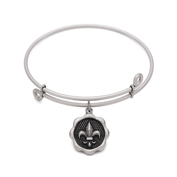 Fleur-de-Lis, Bangle Antique Silver Color Finish
