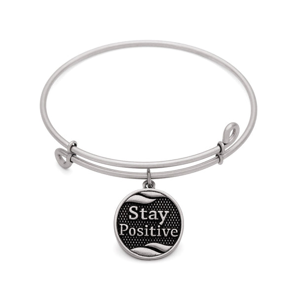 Stay Positive, Bangle Antique Silver Color Finish