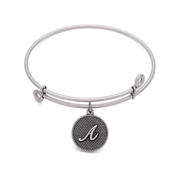 Initial A, Bangle Antique Silver Color Finish