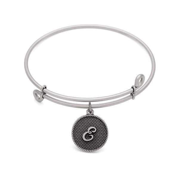 Initial E, Bangle Antique Silver Color Finish