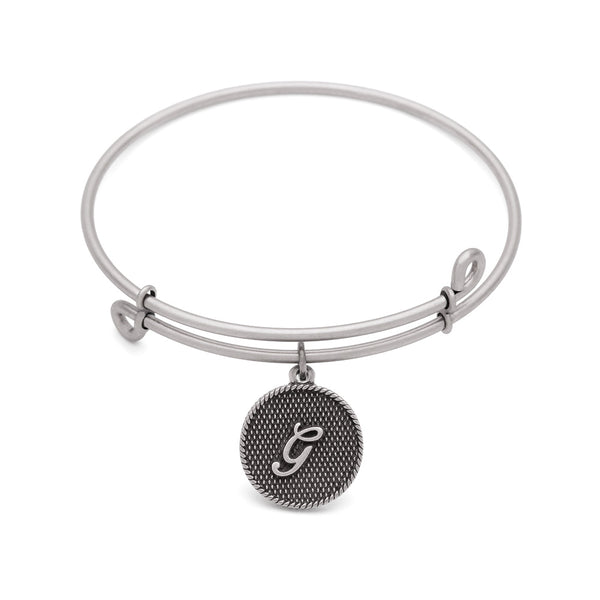 Initial G, Bangle Antique Silver Color Finish