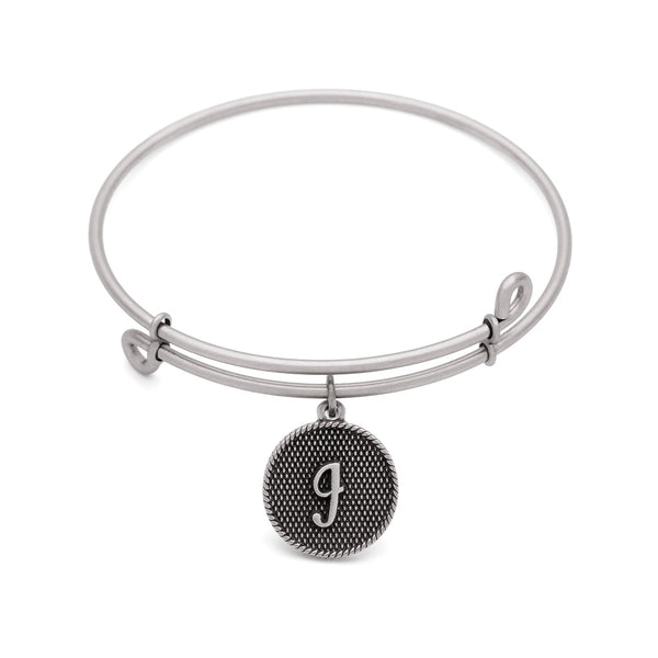 Initial I, Bangle Antique Silver Color Finish