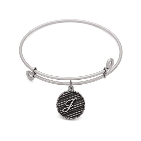 Initial J, Bangle Antique Silver Color Finish