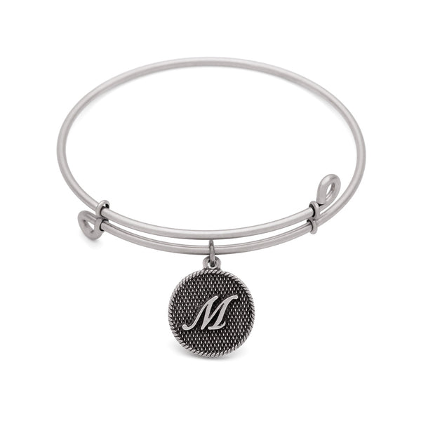 Initial M, Bangle Antique Silver Color Finish