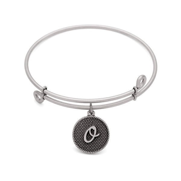 Initial O, Bangle Antique Silver Color Finish