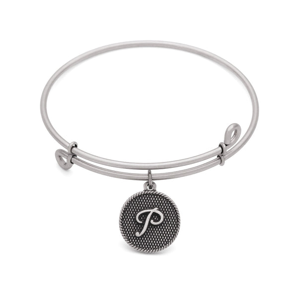 Initial P, Bangle Antique Silver Color Finish