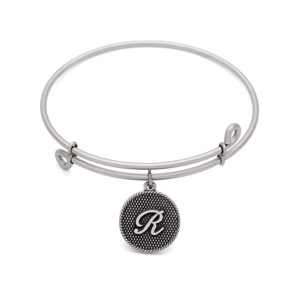 Initial R, Bangle Antique Silver Color Finish