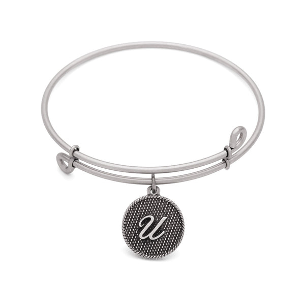 Initial U, Bangle Antique Silver Color Finish