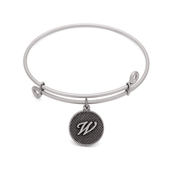 Initial W, Bangle Antique Silver Color Finish