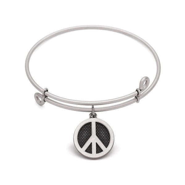 Peace Sign, Bangle Antique Silver Color Finish