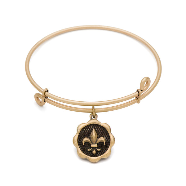 Fleur-de-Lis, Bangle Antique Gold Color Finish