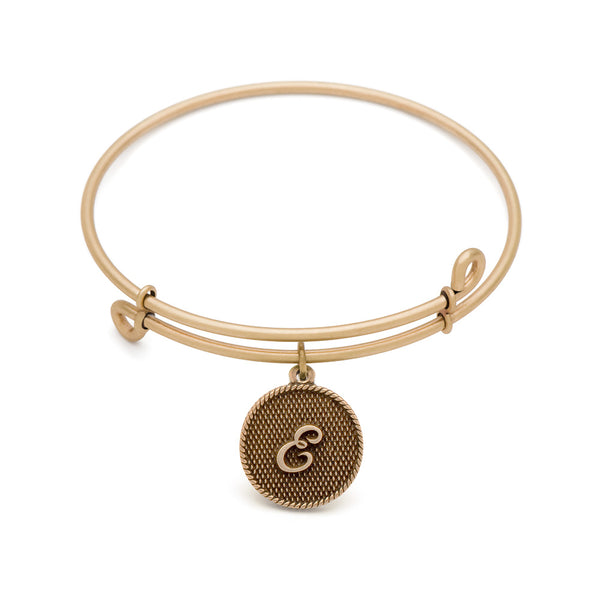 Initial E, Bangle Antique Gold Color Finish