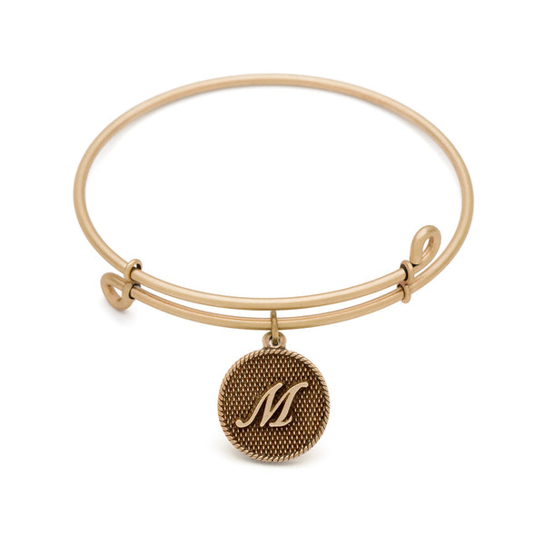 Initial M, Bangle Antique Gold Color Finish