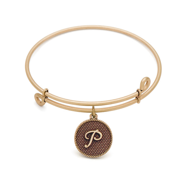 Initial P, Bangle Antique Gold Color Finish