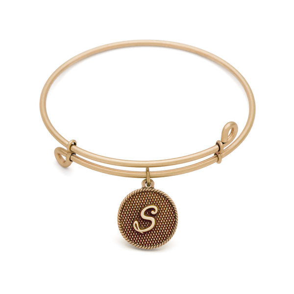 Initial S, Bangle Antique Gold Color Finish