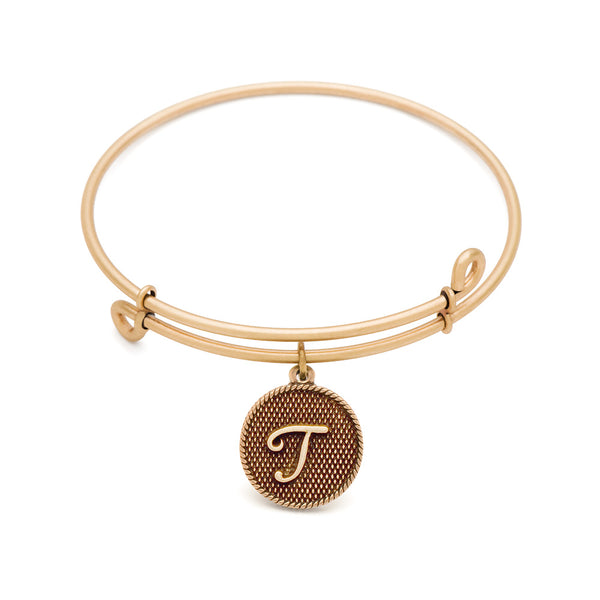 Initial T, Bangle Antique Gold Color Finish