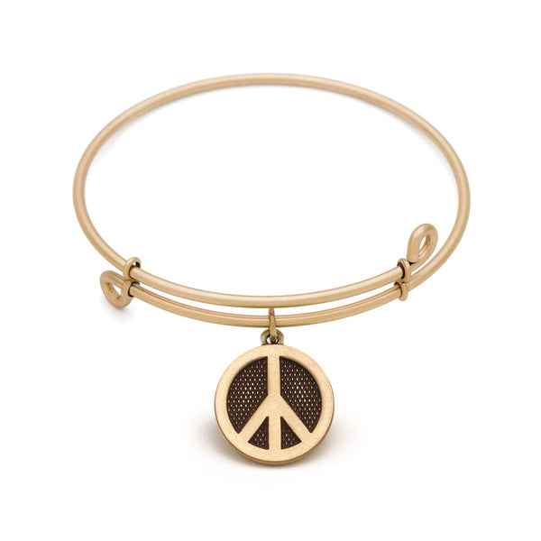 Peace Sign, Bangle Antique Gold Color Finish