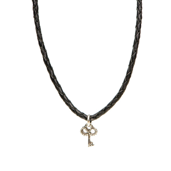 Necklace Leather Braided - Black, M (24-26inch/61-66cm)