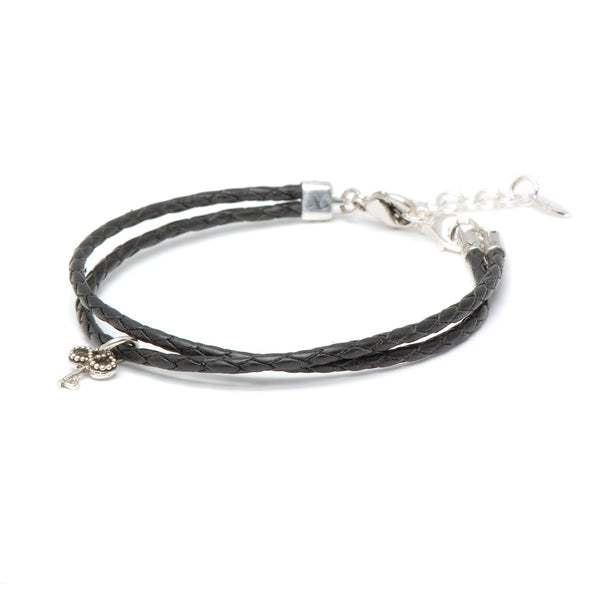Bracelet Leather Braided - Black, M (7-8.5inch/18-22cm)