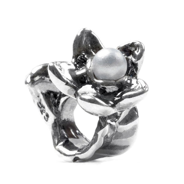Flower and Leaf, Silver with Faux Pearls