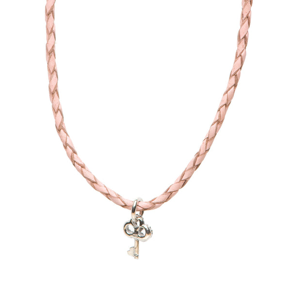 Necklace Leather Braided - Blush, S (16-18inch/41-46cm)