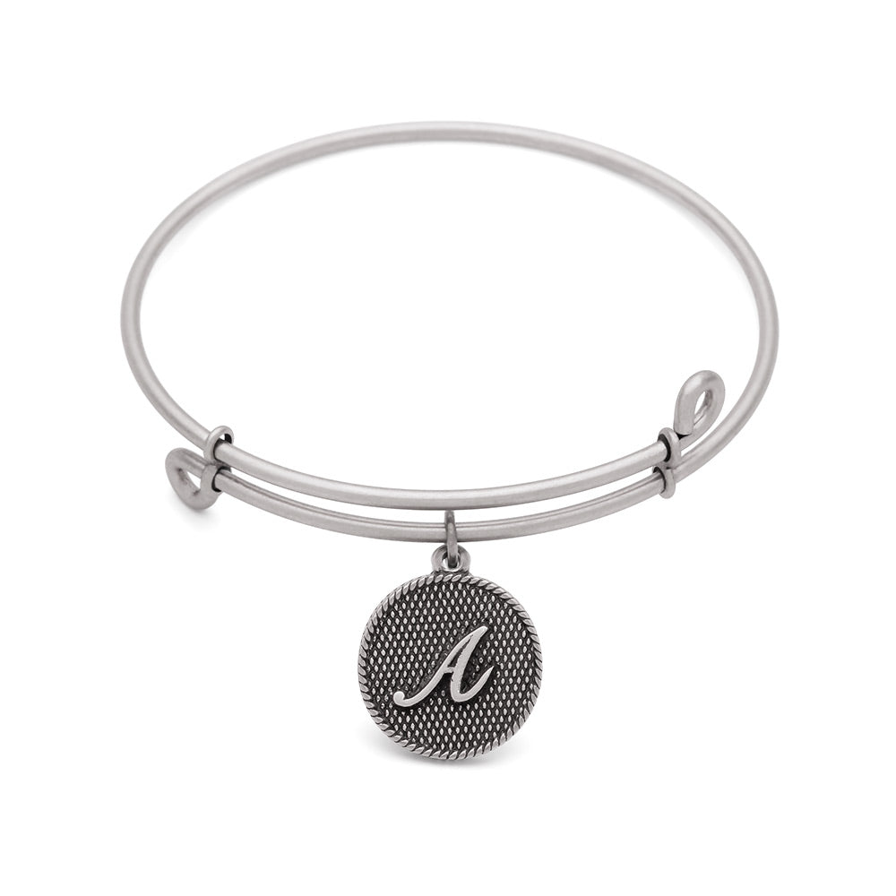 SOL Initial A, Bangle Antique Silver Color Finish