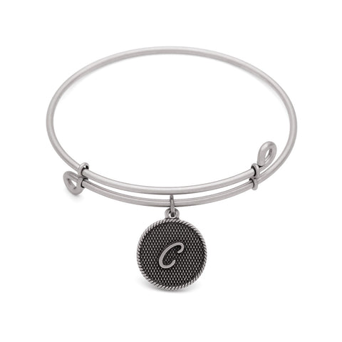 SOL Initial C, Bangle Antique Silver Color Finish