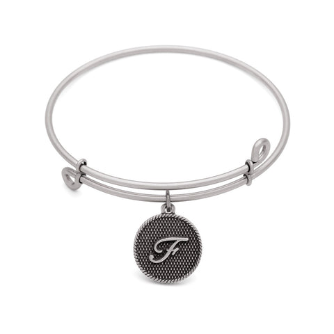 SOL Initial F, Bangle Antique Silver Color Finish