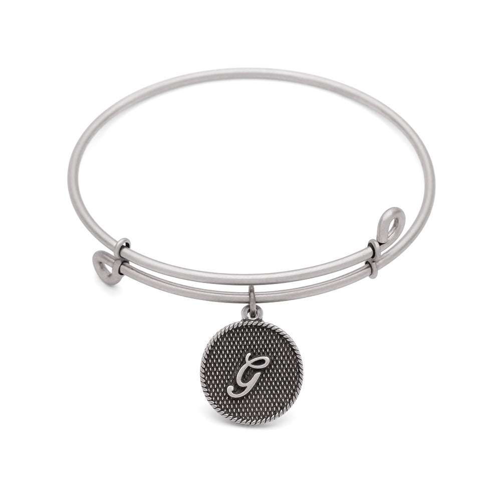 SOL Initial G, Bangle Antique Silver Color Finish