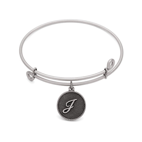 SOL Initial J, Bangle Antique Silver Color Finish