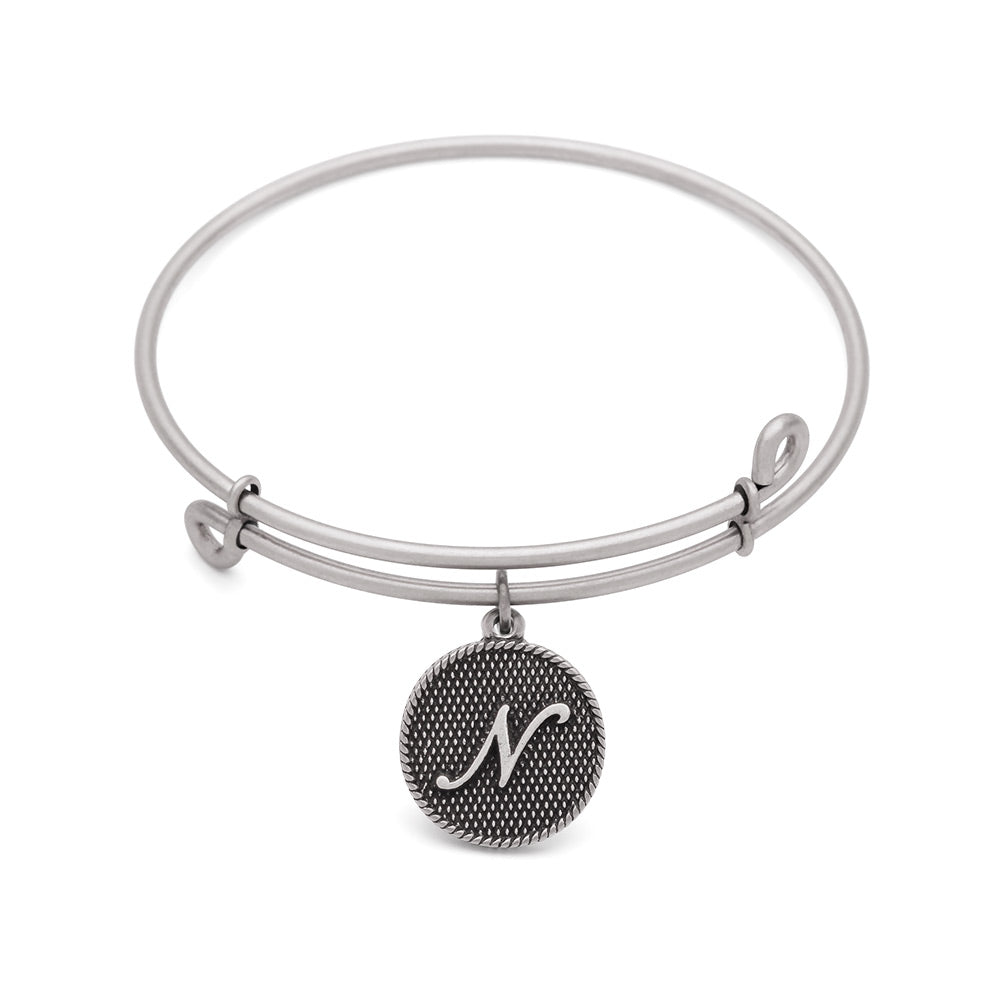 SOL Initial N, Bangle Antique Silver Color Finish
