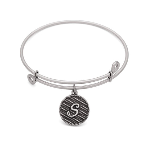 SOL Initial S, Bangle Antique Silver Color Finish