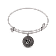 Initial U, Bangle Antique Silver Color Finish