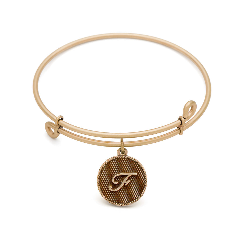 SOL Initial F, Bangle Antique Gold Color Finish