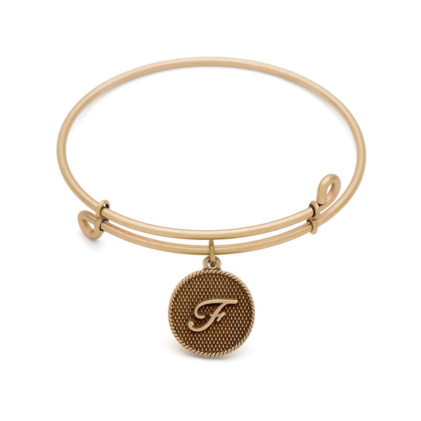 SOL Initial F, Bangle Antique Gold Color Finish