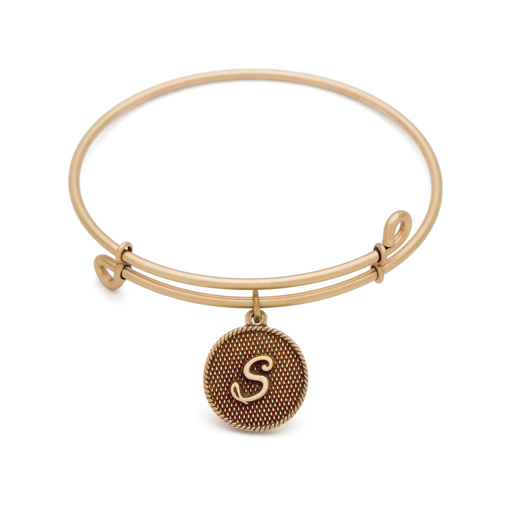 SOL Initial S, Bangle Antique Gold Color Finish