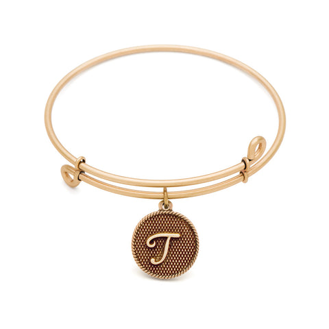 SOL Initial T, Bangle Antique Gold Color Finish