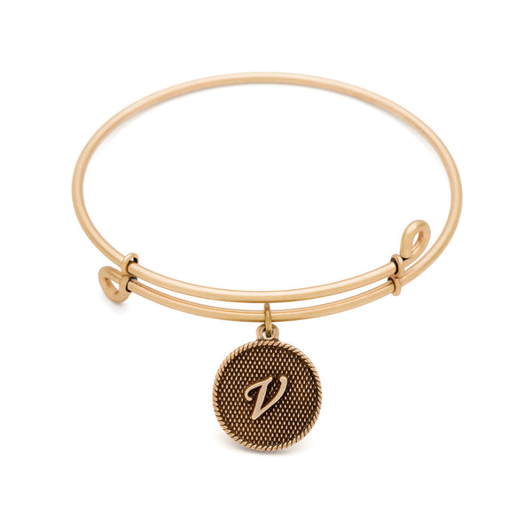 SOL Initial V, Bangle Antique Gold Color Finish