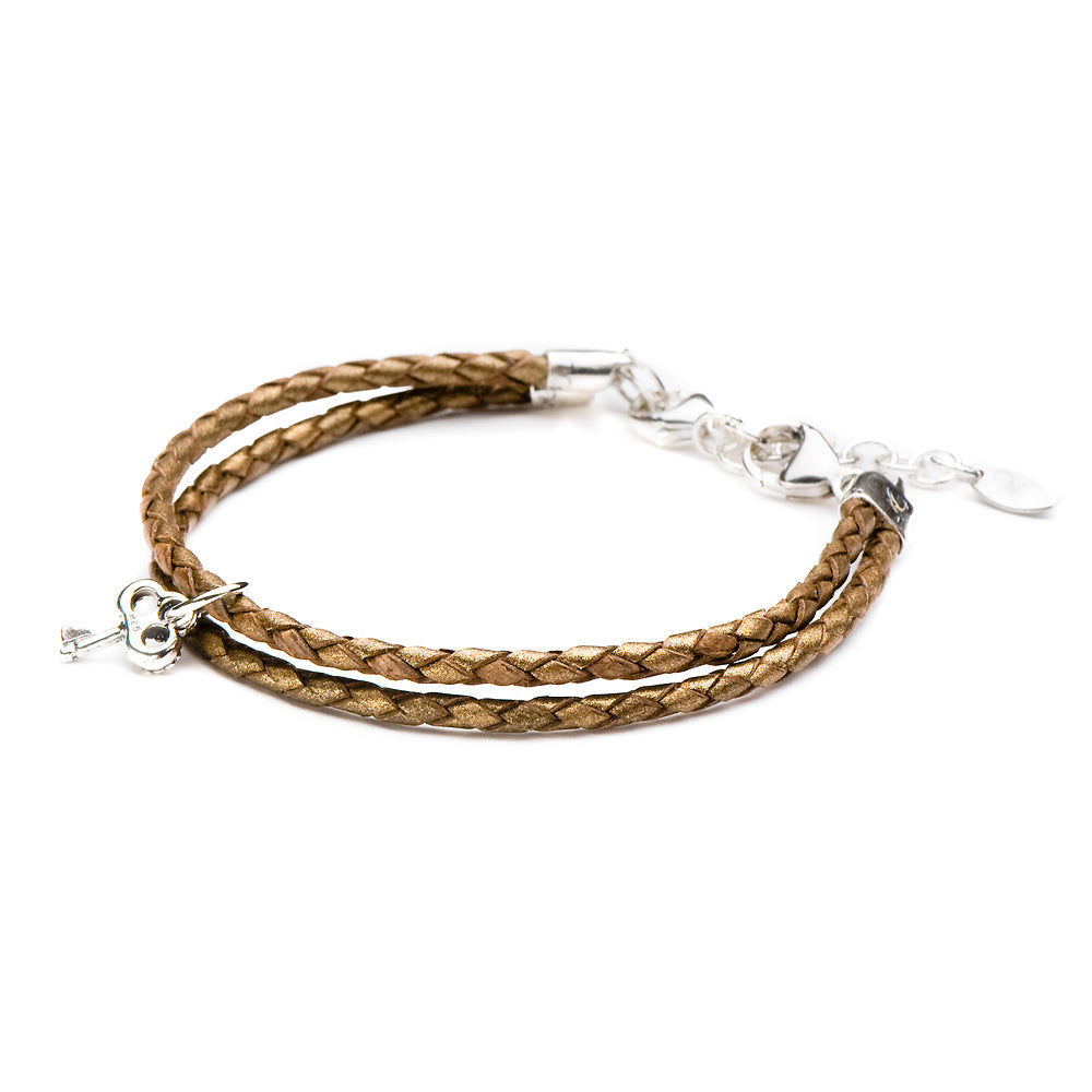 Novobeads Bracelet Leather Braided - Bronze, S (5.5-7inch/14-18cm)