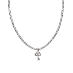 Necklace Leather Braided - Silver, S (16-18inch/41-46cm)