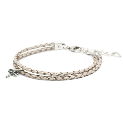 Novobeads Bracelet Leather Braided - Pearl White, M (7-8.5inch/18-22cm)